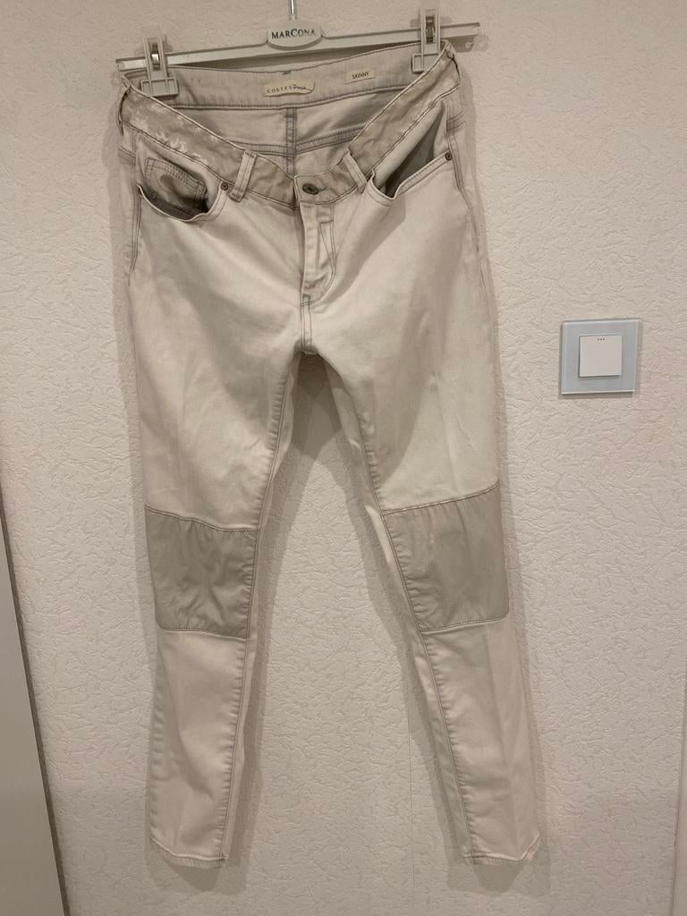 Costes Denim broek met leren details - Skinny, Wit, Ophalen of Verzenden, Maat 36 (S), Lang