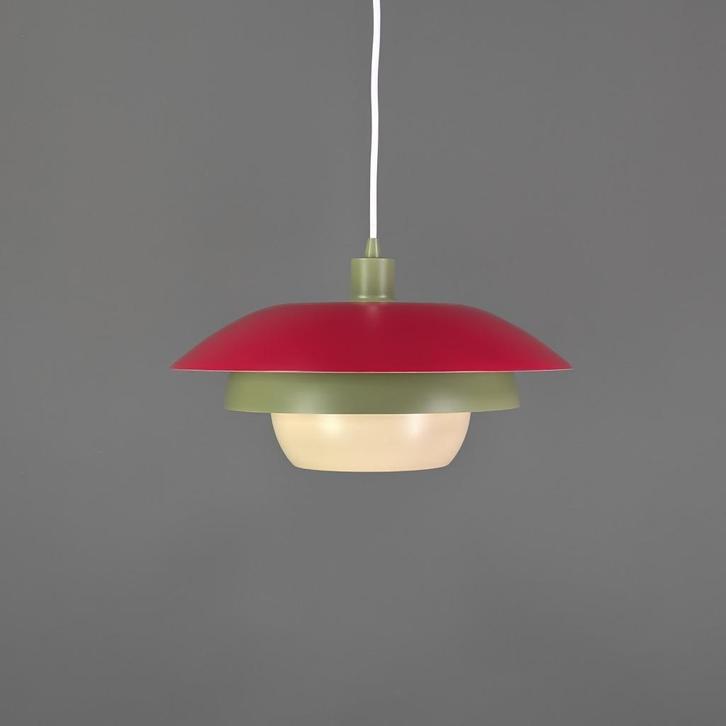 Deense hanglamp in rood groen en geel - vintage lamp, Huis en Inrichting, Lampen | Hanglampen, Zo goed als nieuw, 75 cm of meer