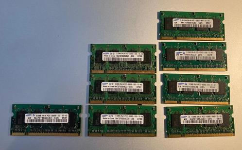 8 stuks Samsung 512mb laptop geheugen diverse snelheden, Computers en Software, RAM geheugen, Gebruikt, Laptop, 1 GB of minder