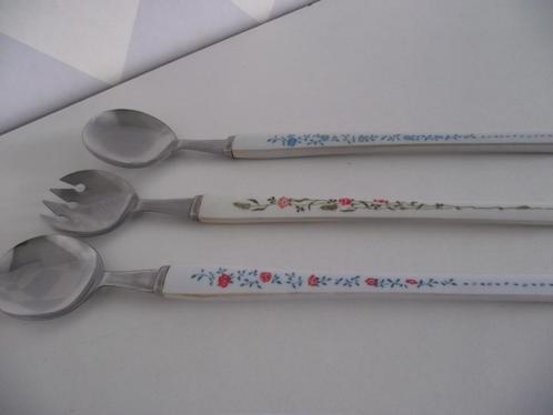 3 vintage bloemen slacouvert 1950 1 vork 2 lepel 28 Cm p st, Antiek en Kunst, Antiek | Bestek, Ophalen of Verzenden