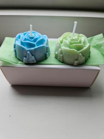 Set van 2 Rozen Kaarsen - Blauw & Groen beschikbaar voor biedingen