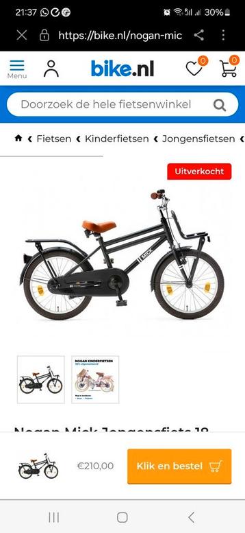 Nogan Mick Jongensfiets 18 inch Mat Zwart beschikbaar voor biedingen