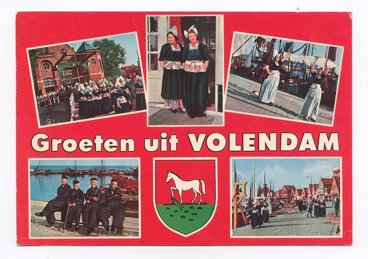 Groeten uit Volendam - Klederdracht haven boten, Verzamelen, Ansichtkaarten | Nederland, Gelopen, Noord-Holland, 1960 tot 1980