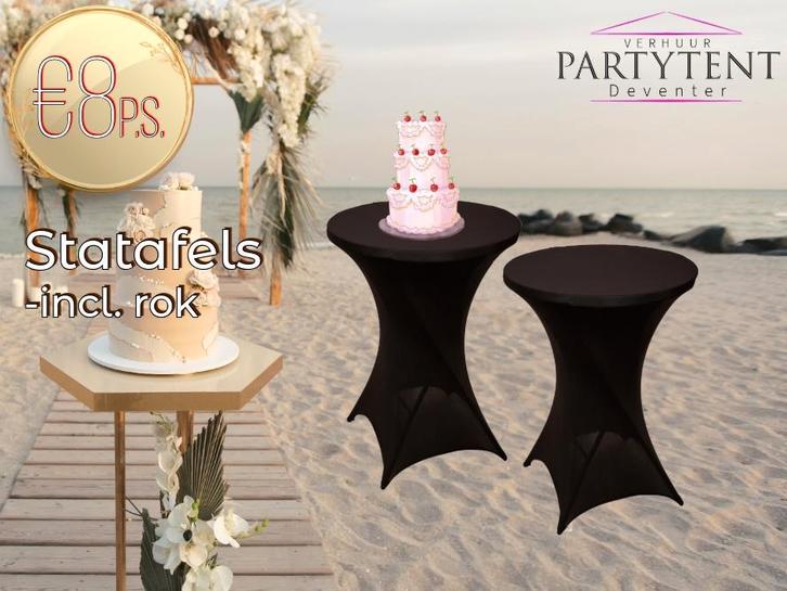 Statafel huren met zwarte rok voor trouwfeest, Hobby en Vrije tijd, Feestartikelen | Verhuur, Nieuw, Overige, Ophalen