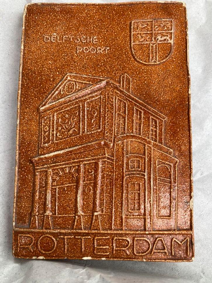 Rotterdam Oude tegel Delftsche Poort Cloisonné Wapen R'dam, Antiek en Kunst, Antiek | Wandborden en Tegels, Verzenden