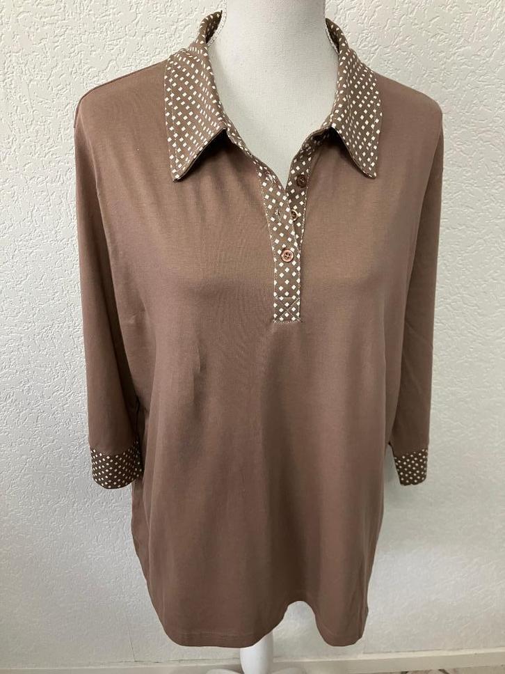 maat 50 oksel tot oksel 70 cm-3/4 mouw-100% katoen, Kleding | Dames, Grote Maten, Zo goed als nieuw, Blouse of Tuniek, Bruin, Ophalen of Verzenden