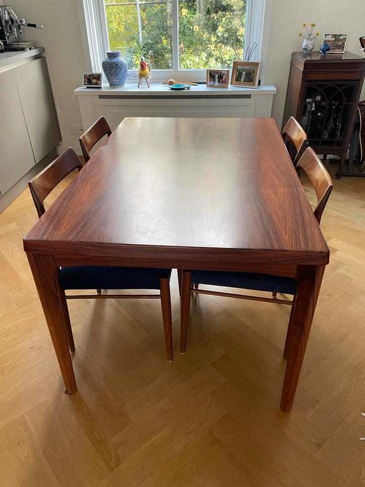 Vintage Deense Palissander Uitschuiftafel, Huis en Inrichting, Tafels | Eettafels, Gebruikt, 100 tot 150 cm, 150 tot 200 cm, Vijf personen of meer