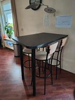 Nette donkergrijze/zwarte bar tafel, met 4 barkrukken, Ophalen, Gebruikt