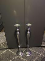 Set van 2 metalen kandelaars, Gebruikt, 25 tot 50 cm, Ophalen of Verzenden, Metaal
