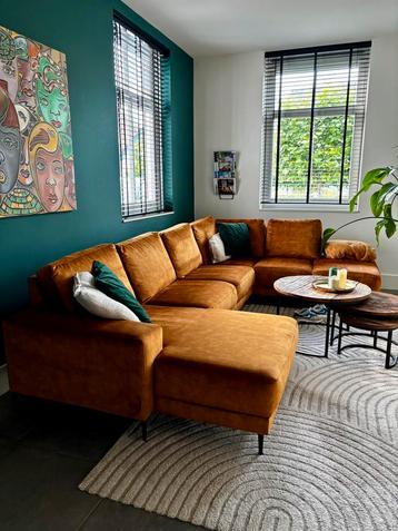 Unieke velour U-Bank met Chaise Longue beschikbaar voor biedingen