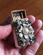 Antieke lucifer doosje met parel en edelsteen omslag, Antiek en Kunst, Ophalen