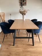 4 blauw fluwelen stoelen, Huis en Inrichting, Stoelen, Ophalen, Blauw, Zo goed als nieuw, Vier
