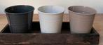 Tray met kleine zinken bloempotjes, Overige materialen, Rond, Ophalen of Verzenden, Zo goed als nieuw