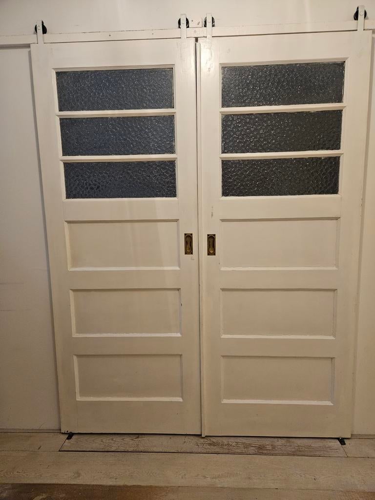 Schuifdeuren en-suite jaren 30 Friese makelij, Doe-het-zelf en Verbouw, Deuren en Horren, Ophalen, Gebruikt, 80 tot 100 cm, Binnendeur