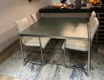 Metaform rvs glazen eettafel 140 x 140 € 175,-, Huis en Inrichting, Tafels | Eettafels, Ophalen, 100 tot 150 cm, Zo goed als nieuw