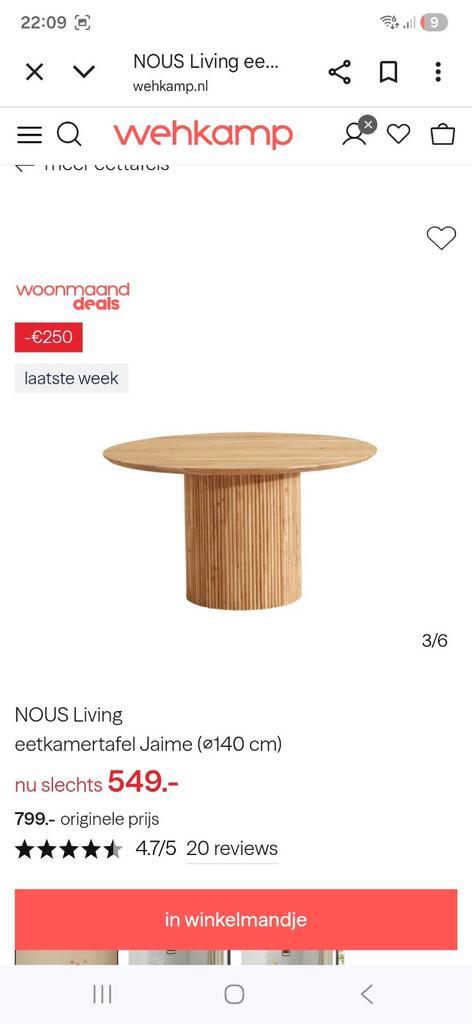 NOUS Living Jaime Eettafel Ø140cm, Huis en Inrichting, Tafels | Eettafels, Zo goed als nieuw, 100 tot 150 cm, 100 tot 150 cm, Vier personen
