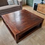 Vierkante salontafel teakhout 120x120x40cm met lade, Huis en Inrichting, Tafels | Salontafels, Ophalen, Gebruikt, Koloniaal teak