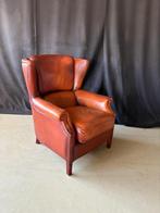 Engelse oorfauteuil in rundleder, Huis en Inrichting, Fauteuils, Ophalen, Gebruikt, Engels / Klassiek / Oorfauteuil, 75 tot 100 cm