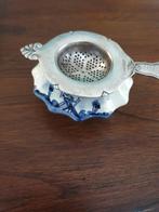 Zilveren Theezeef met Delftsblauw Lekbakje, Antiek en Kunst, Ophalen of Verzenden
