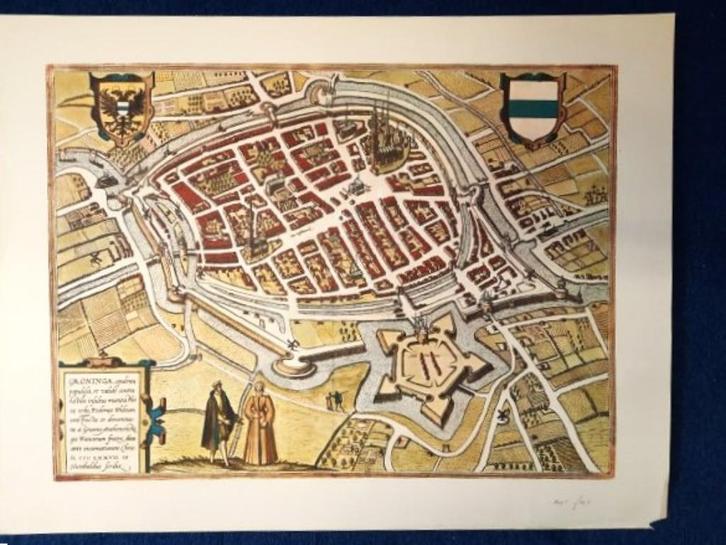 Kaart Groninga, opulenta, populosa ..., Boeken, Atlassen en Landkaarten, Zo goed als nieuw, Landkaart, Nederland, 1800 tot 2000