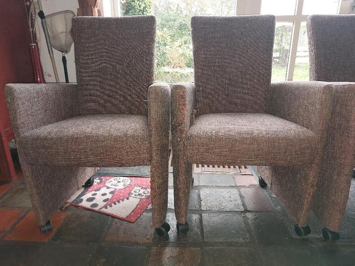 Eetkamerstoelen 4x opknapper., Huis en Inrichting, Stoelen, Gebruikt, Vier, Stof, Overige kleuren, Ophalen