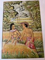 Balinees Schilderij met Rijstveld Scène, Antiek en Kunst, Ophalen of Verzenden