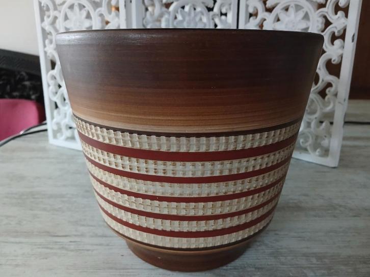 Vintage bloempot sgraffito terracotta Dumler & Breiden 22cm, Tuin en Terras, Bloempotten, Aardewerk, Binnen, Minder dan 40 cm