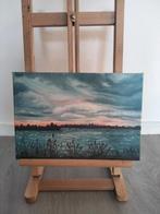 Schilderij landschap meer zonsondergang, Huis en Inrichting, Woonaccessoires | Schilderijen, Tekeningen en Foto's, Minder dan 50 cm