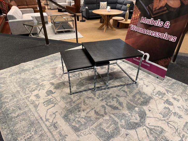 Salon/bijzettafel 2-Delig €99,zwart metaal Direct/Leverbaar, Huis en Inrichting, Tafels | Salontafels, Nieuw, Minder dan 50 cm