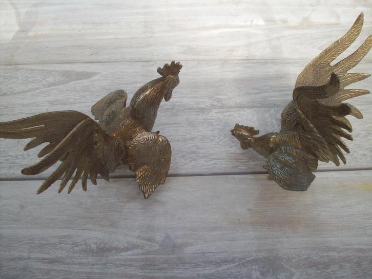 2 massief geel koper mooie vecht hanen., Antiek en Kunst, Antiek | Koper en Brons, Koper, Ophalen of Verzenden