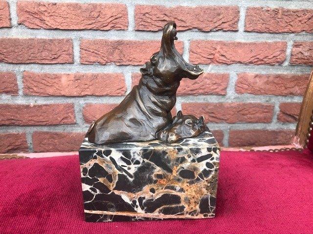 fraai bronzen beeld, hippo met jong, Antiek en Kunst, Antiek | Koper en Brons, Brons, Ophalen of Verzenden
