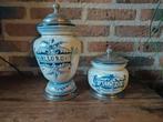 2 oude apothekers potten met tinnen deksel en voet, Ophalen of Verzenden