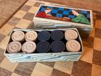 Vintage Damspel met Houten Bord en Stenen, Hobby en Vrije tijd, Gezelschapsspellen | Bordspellen, Een of twee spelers, Ophalen of Verzenden