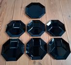 Vintage zwarte 8-hoekige fondueborden. Incl.groot bord., Ophalen, Bord(en), Overige stijlen, Glas