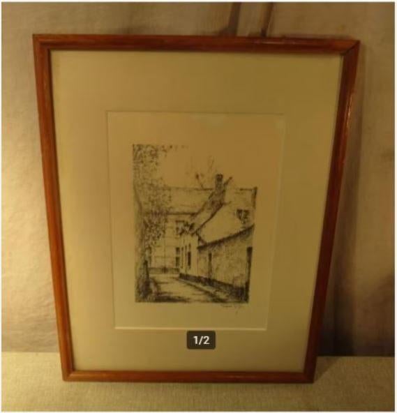 Mooie Tekening 'Het Begijnensteegje' - Frans Gijs, Antiek en Kunst, Ophalen of Verzenden