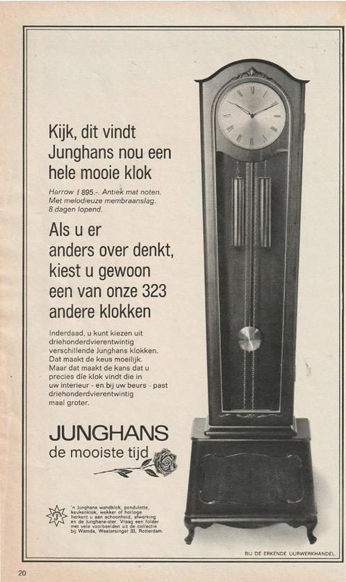 Retro reclame 1968 Junghans klok Harrow staande klok, Verzamelen, Retro, Overige typen, Verzenden