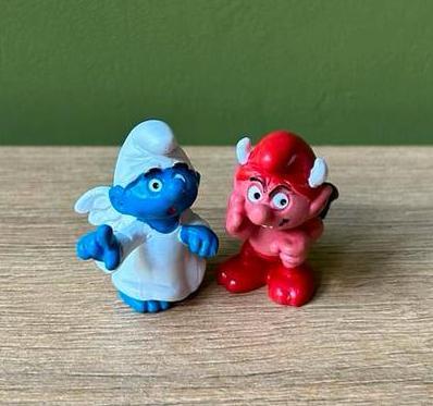 20212 smurf engel 20213 smurf duivel schlumpf schleich peyo, Verzamelen, Smurfen, Zo goed als nieuw, Overige Smurfen, Ophalen of Verzenden