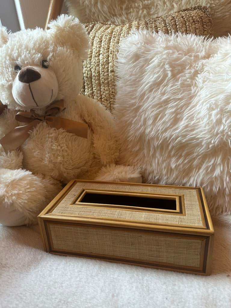 Vintage rieten rotan tissuedoos hoes uit Bali, Ophalen of Verzenden, Zo goed als nieuw