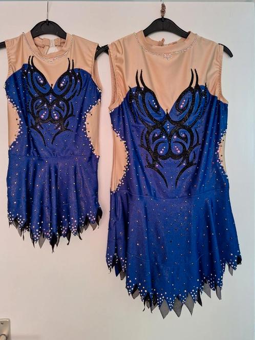 4 acropakjes blauw/paars en zwart. Mogen ook los weg., Sport en Fitness, Turnen, Zo goed als nieuw, Turnpak(je), Kindermaat 122 t/m 140