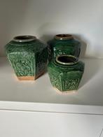 Groene bloempotten, Tuin en Terras, Bloempotten, Rond, Binnen, Ophalen of Verzenden, Zo goed als nieuw