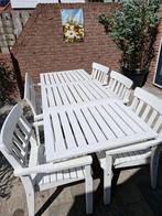 Tafel met stoelen en bank wit hout IKEA, Tuin en Terras, Ophalen, Gebruikt, 6 zitplaatsen, Hout