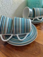 Vier vintage kop en schotels met streepjes, Gebruikt, Keramiek, Ophalen of Verzenden, Overige stijlen