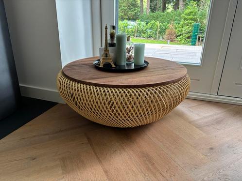 DBodi wave salontafel 80x80x33, Huis en Inrichting, Tafels | Salontafels, Gebruikt, Minder dan 50 cm, 50 tot 100 cm, Rond, Teakhout