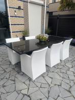 Granieten tuintafel 240x100x75 incl 6 stoelen €750, Ophalen, Zo goed als nieuw, Rechthoekig, Overige materialen