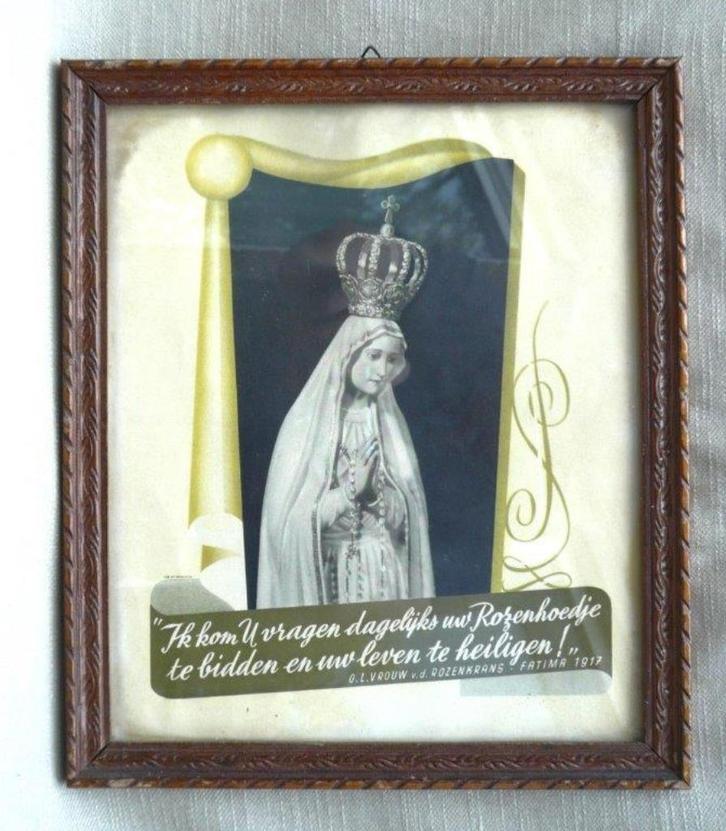 prent ingelijst o.l. vrouw v.d. rozenkrans Fatima 1917., Verzamelen, Religie, Gebruikt, Christendom | Katholiek, Kaart of Prent