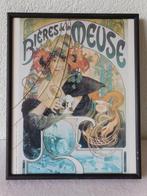 Schilderijtje van Alphonse Mucha, Bières de la Meuses, zwart, Minder dan 50 cm, Gebruikt, Ophalen of Verzenden, Schilderij