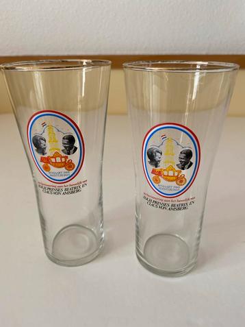 2 Beatrix en Claus Herdenkingsglazen 1966 (2 stuks) beschikbaar voor biedingen