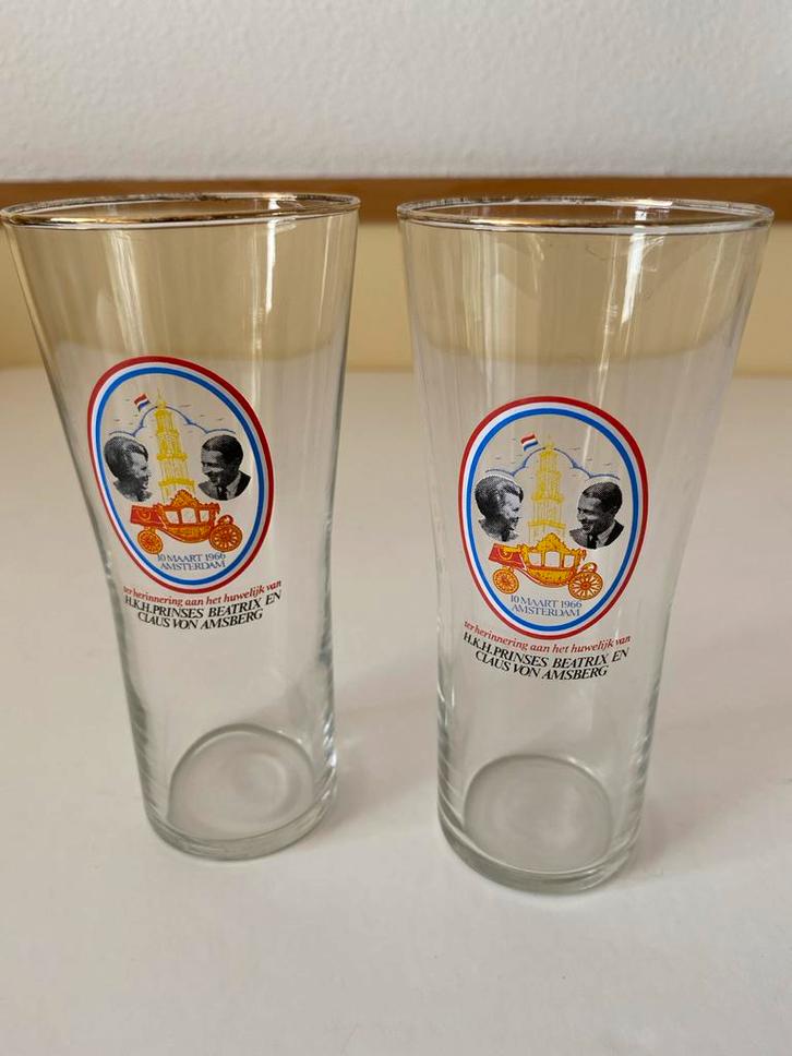 2 Beatrix en Claus Herdenkingsglazen 1966 (2 stuks), Antiek en Kunst, Antiek | Glas en Kristal, Ophalen