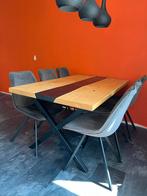 Eikenhouten Eettafel met Epoxy | van TV: Eigen Huis & Tuin, Huis en Inrichting, Tafels | Eettafels, Ophalen, 100 tot 150 cm, Eikenhout