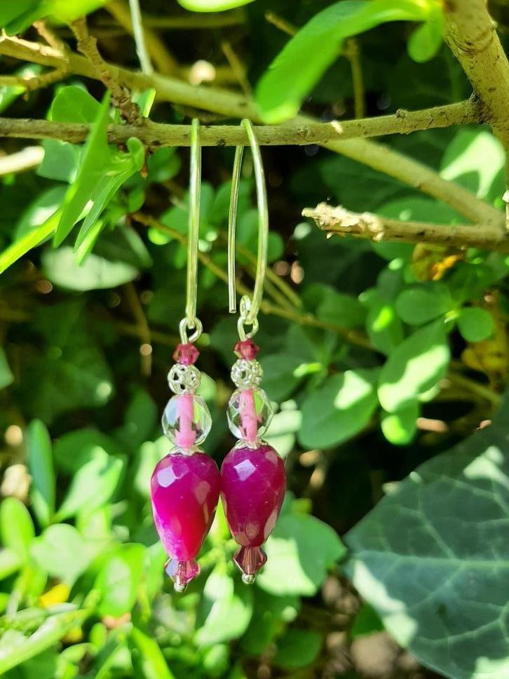 Oorbellen Rilana jade-glas facet-swarovski zilver, Sieraden, Tassen en Uiterlijk, Edelstenen, Nieuw, Ophalen